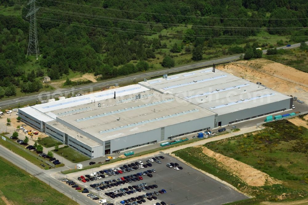 Schwerin from above - Building and production halls on the premises of Flammaerotec GmbH & Co. KG on Ludwig-Boelkow-Strasse in Schwerin in the state Mecklenburg - Western Pomerania