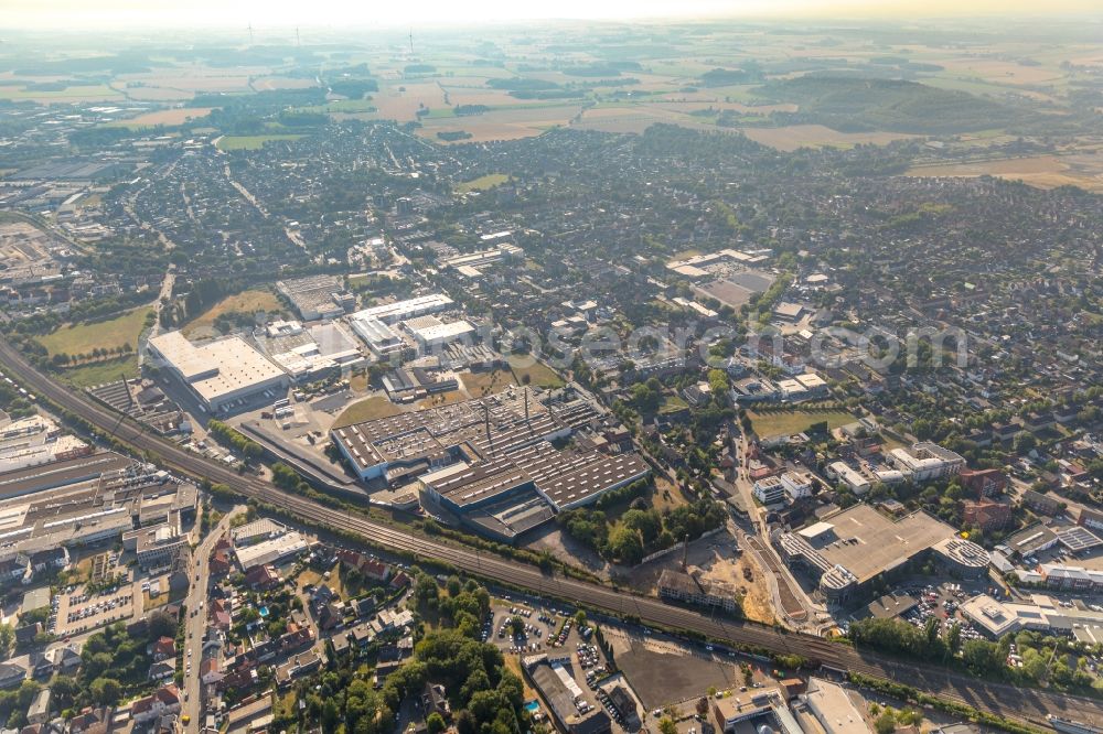 Aerial photograph Ahlen - Building and production halls on the premises of Franz Kaldewei GmbH & Co. KG on Beckumer Strasse in Ahlen in the state North Rhine-Westphalia, Germany