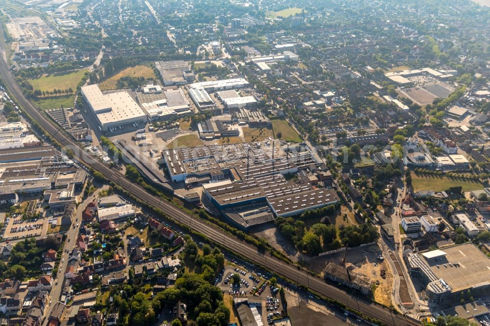 Ahlen from above - Building and production halls on the premises of Franz Kaldewei GmbH & Co. KG on Beckumer Strasse in Ahlen in the state North Rhine-Westphalia, Germany