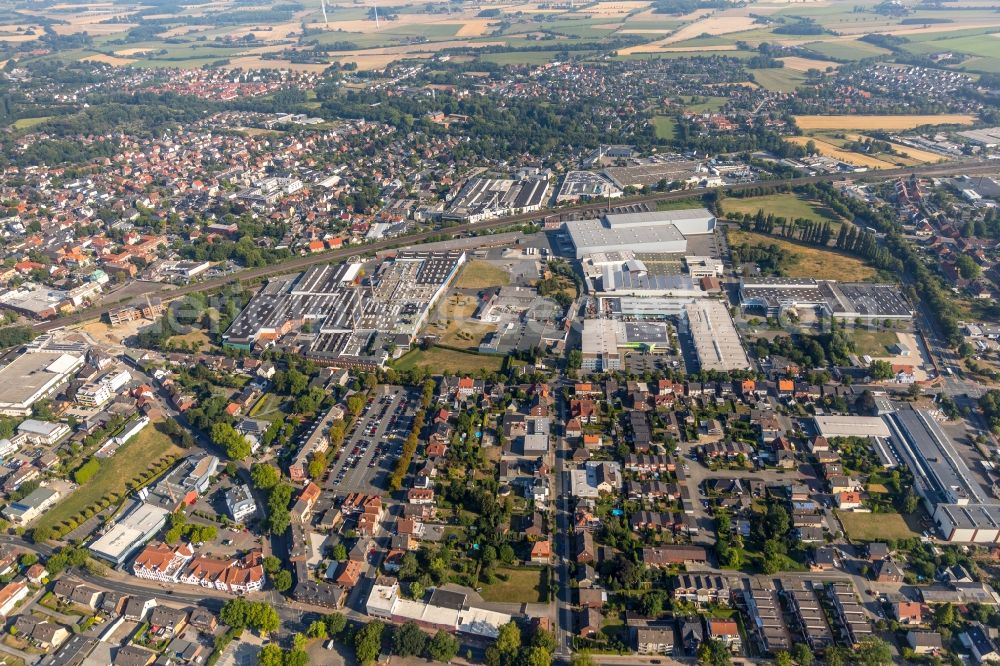 Ahlen from the bird's eye view: Building and production halls on the premises of Franz Kaldewei GmbH & Co. KG on Beckumer Strasse in Ahlen in the state North Rhine-Westphalia, Germany