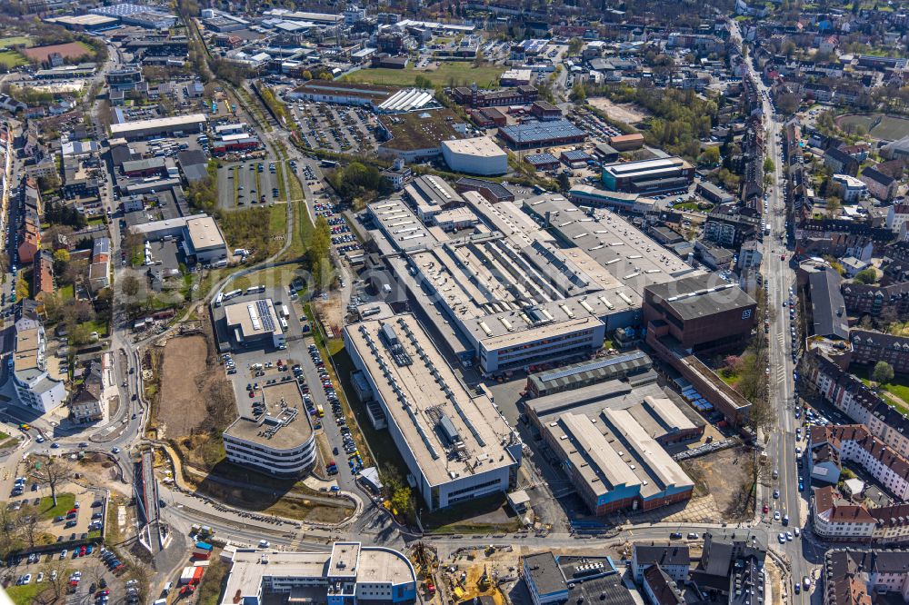 Witten from above - Building and production halls on the premises of ZF Friedrichshafen AG on Mannesmannstrasse in Witten at Ruhrgebiet in the state North Rhine-Westphalia, Germany