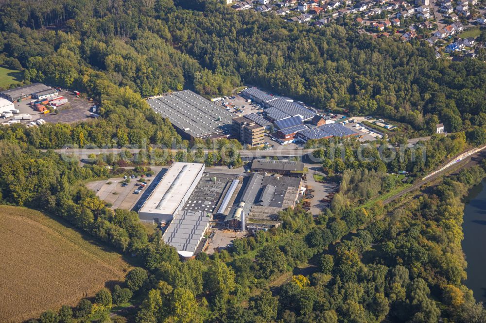 Aerial image Fröndenberg/Ruhr - Building and production halls on the premises of Froendenberger Drahtwerk GmbH in Froendenberg/Ruhr at Sauerland in the state North Rhine-Westphalia, Germany