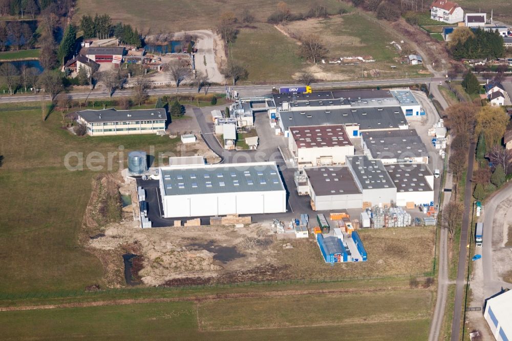 Aerial image Surbourg - Building and production halls on the premises of H.B. Fuller Adhesives France in Surbourg in Grand Est, France