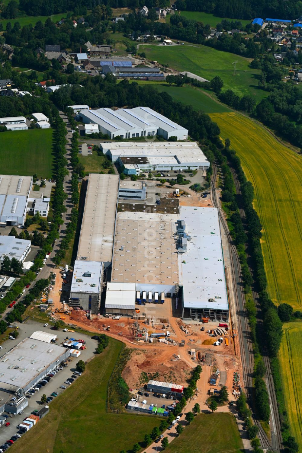 Aerial photograph Sankt Egidien - Building and production halls on the premises Geberit Deutschland on street Kastanienstrasse in the district Schaeller in Sankt Egidien in the state Saxony, Germany