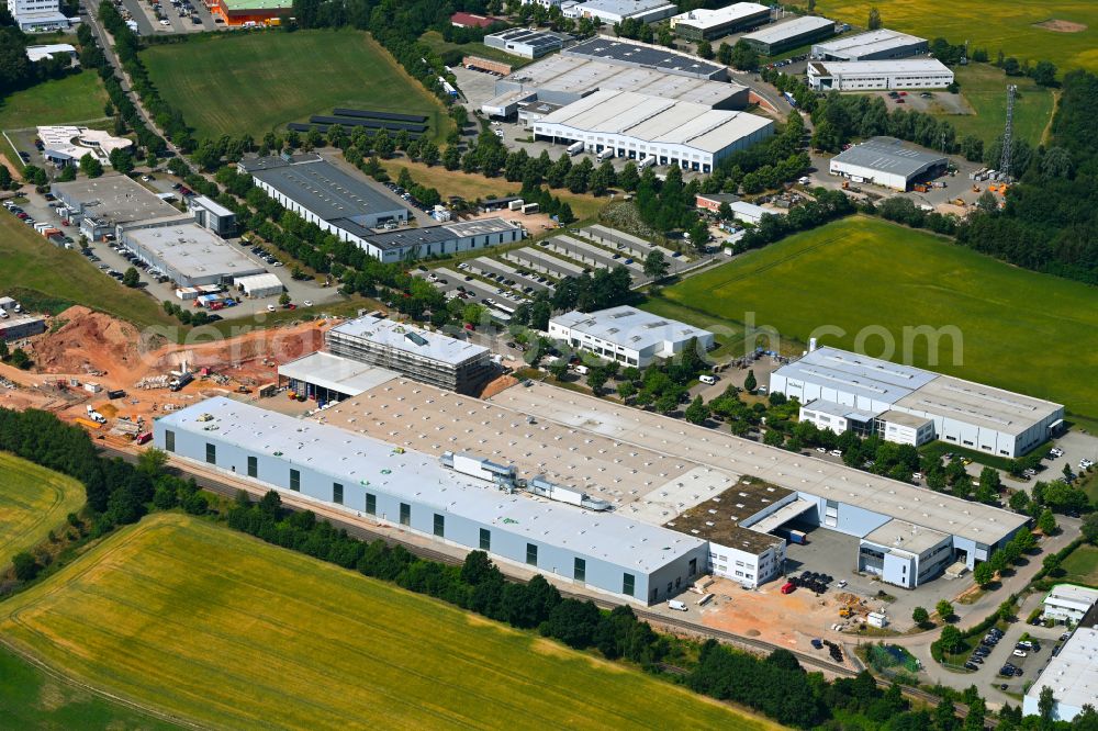 Aerial image Sankt Egidien - Building and production halls on the premises Geberit Deutschland on street Kastanienstrasse in the district Schaeller in Sankt Egidien in the state Saxony, Germany