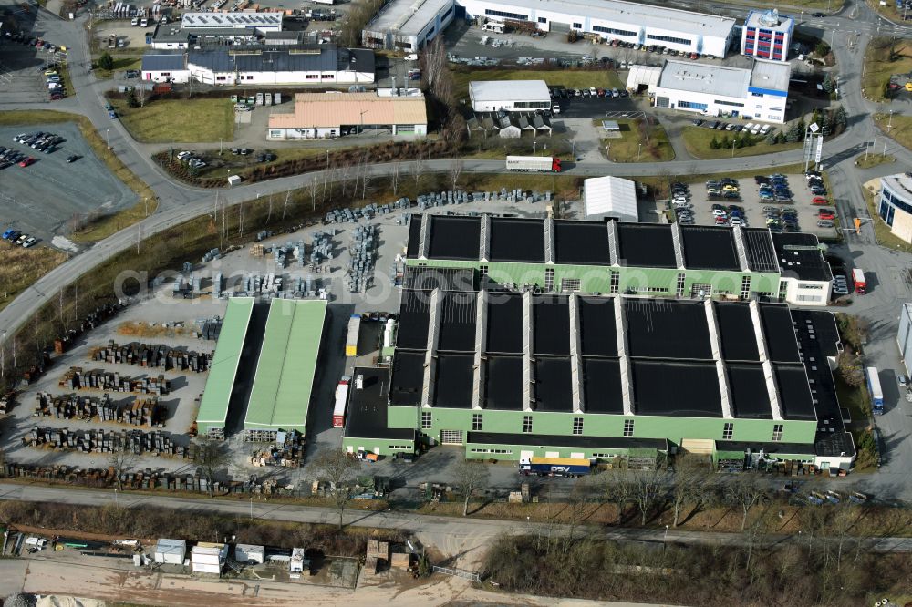 Oelsnitz/Vogtl. from the bird's eye view: Building and production halls on the premises of Gebrueder MEISER GmbH on street Am Lehmteich in the district Obermarxgruen in Oelsnitz/Vogtl. in the state Saxony, Germany