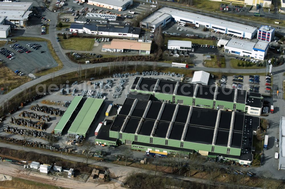 Aerial image Oelsnitz/Vogtl. - Building and production halls on the premises of Gebrueder MEISER GmbH on street Am Lehmteich in the district Obermarxgruen in Oelsnitz/Vogtl. in the state Saxony, Germany