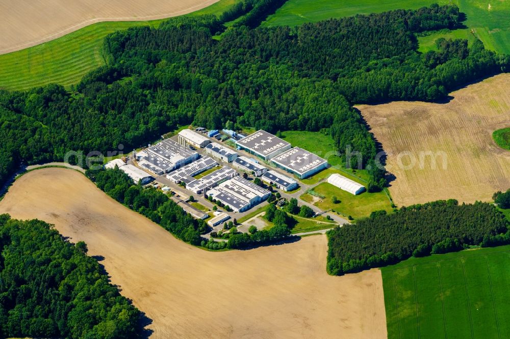 Aerial image Pritzwalk - Building and production halls on the premises of Gefinex GmbH in Pritzwalk in the state Brandenburg, Germany