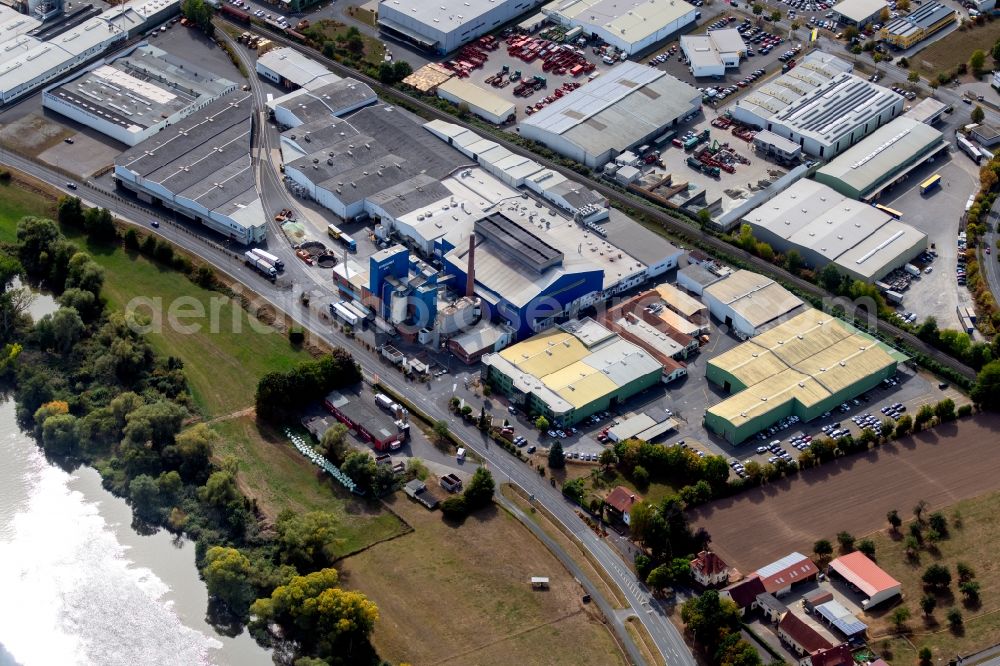 Lohr am Main from above - Building and production halls on the premises of Gerresheimer Lohr GmbH on Rodenbacher Strasse in the district Sendelbach in Lohr am Main in the state Bavaria, Germany