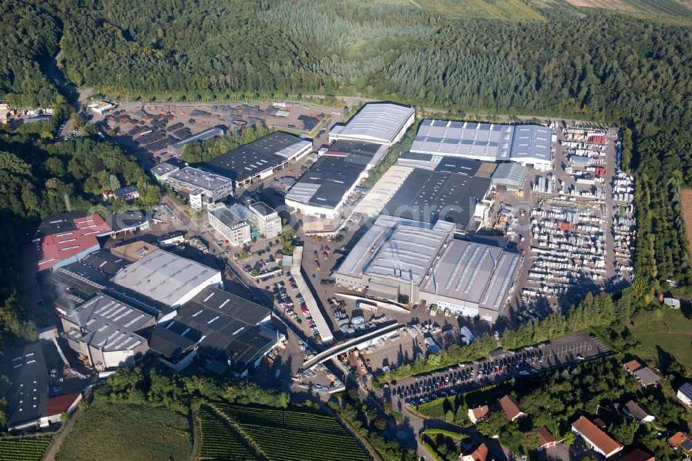 Güglingen from above - Building and production halls on the premises of Geruestbau Layher GmbH in the district Frauenzimmern in Gueglingen in the state Baden-Wuerttemberg