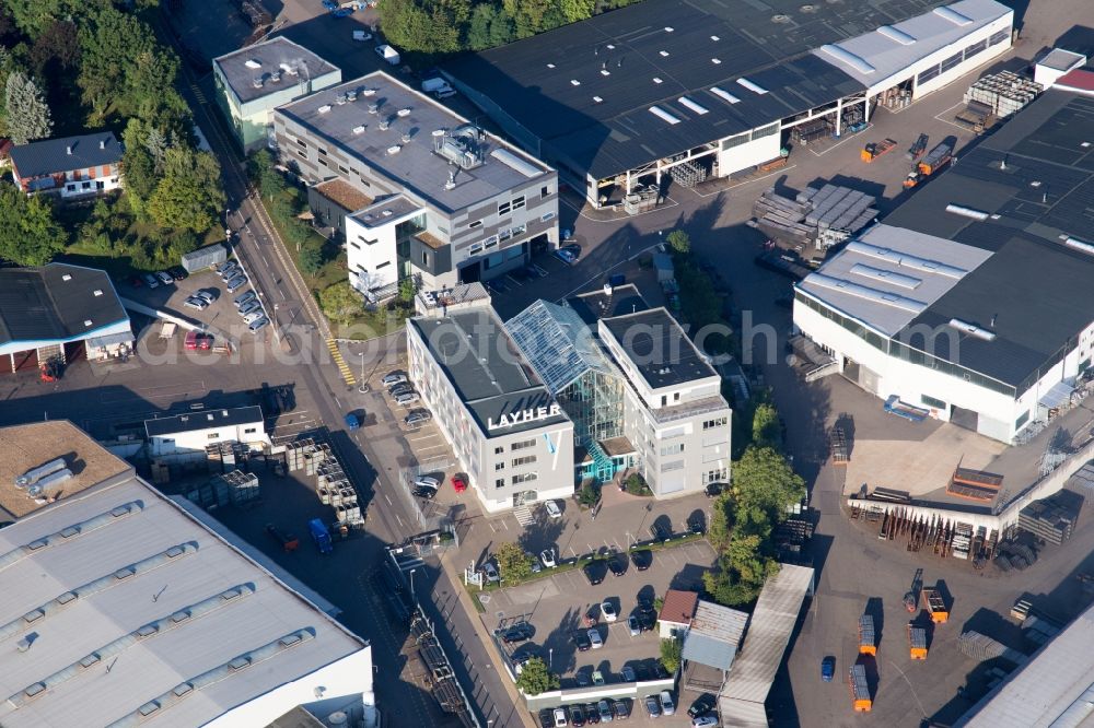 Güglingen from the bird's eye view: Building and production halls on the premises of Geruestbau Layher GmbH in the district Frauenzimmern in Gueglingen in the state Baden-Wuerttemberg