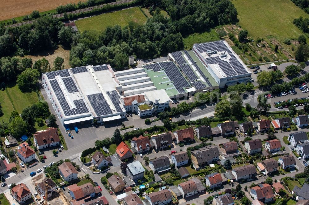 Leingarten from above - Building and production halls on the premises of W. Gessmann GmbH on Eppinger Strasse in Leingarten in the state Baden-Wuerttemberg, Germany