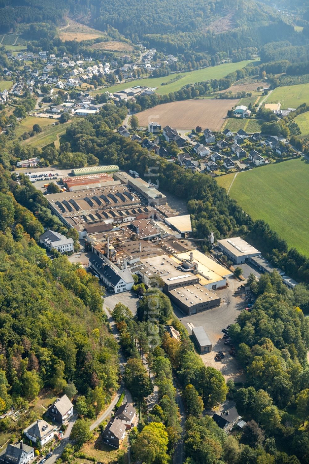 Aerial image Olsberg - Building and production halls on the premises of Olsberg GmbH in Olsberg in the state North Rhine-Westphalia, Germany