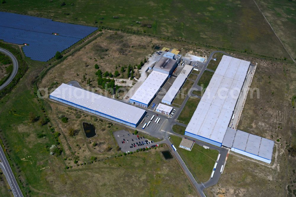 Hansestadt Gardelegen from above - Building and production halls on the premises BA Glass GmbH in Hansestadt Gardelegen in the state Saxony-Anhalt, Germany