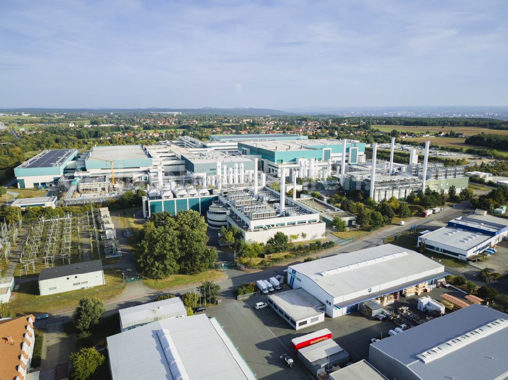 Dresden from above - Building and production halls on the premises of GLOBALFOUNDRIES Management Services Limited Liability Company & Co. KG on Wilschdorfer Landstrasse in the district Wilschdorf in Dresden in the state Saxony, Germany