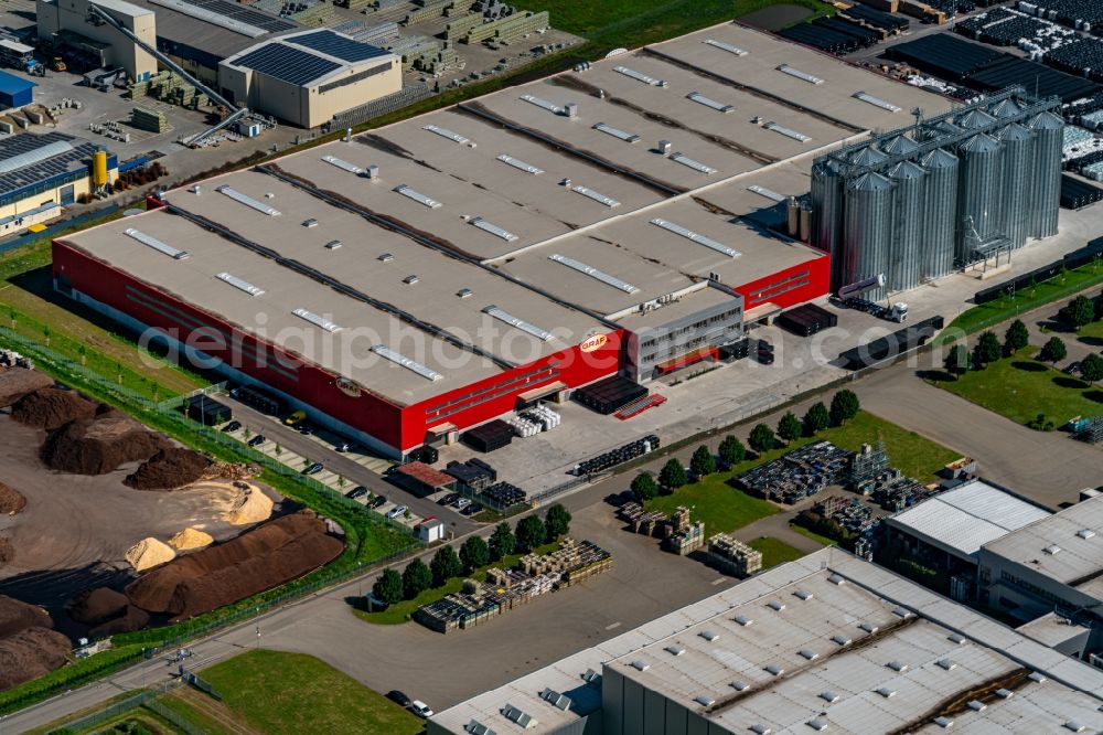 Herbolzheim from above - Building and production halls on the premises of Graf Kunststoffe in Herbolzheim in the state Baden-Wurttemberg, Germany