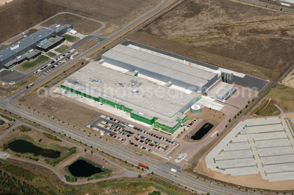 Aerial image Kabelsketal - Building and production halls on the premises of Greatview Aseptic Packaging Manufacturing GmbH on Orionstrasse in Kabelsketal in the state Saxony-Anhalt, Germany