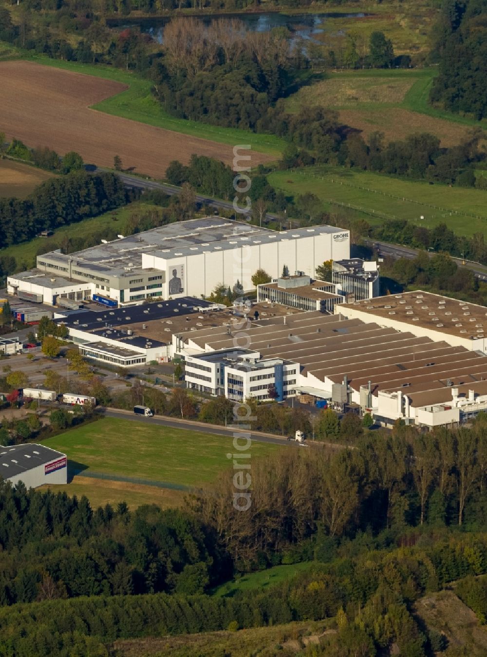 Aerial image Hemer - Premises of Grohe AG in Oesetal in Hemer in the state of North Rhine-Westphalia