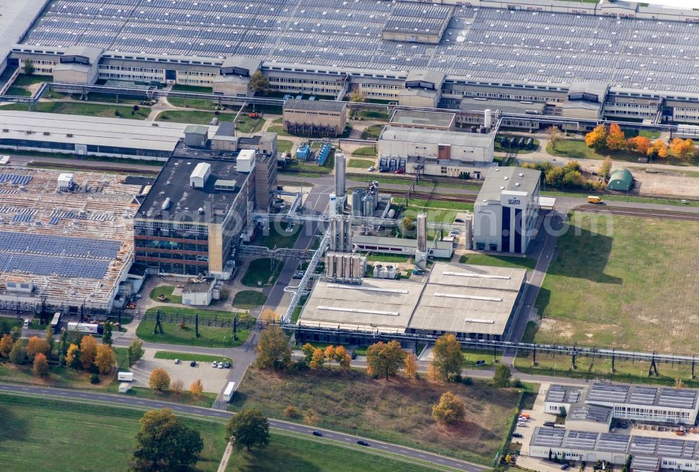 Guben from above - Building and production halls on the premises of Grupa Azoty ATT Polymers GmbH in Guben in the state Brandenburg, Germany