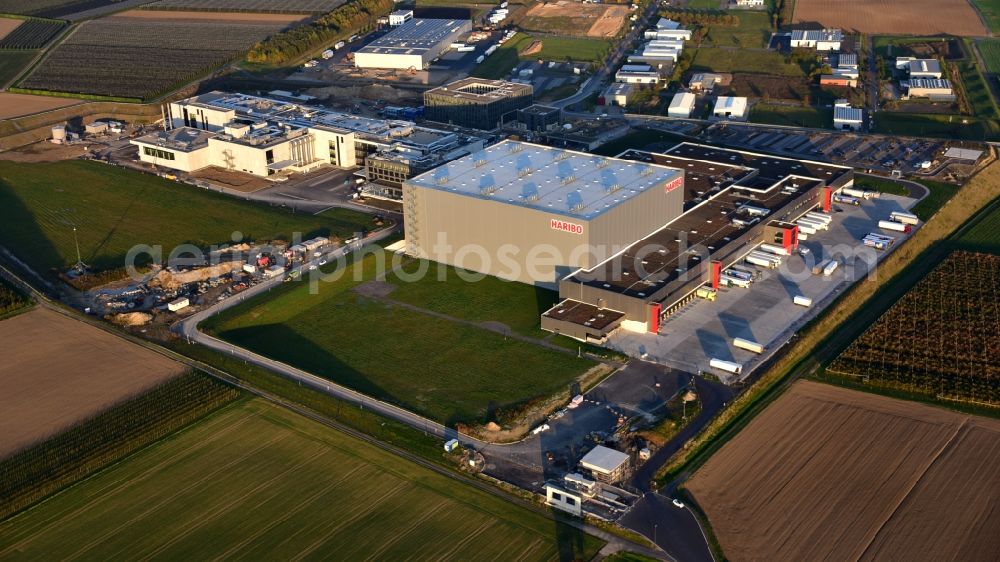 Grafschaft from above - Building and production halls on the premises of HARIBO GmbH in the district Ringen in Grafschaft in the state Rhineland-Palatinate, Germany