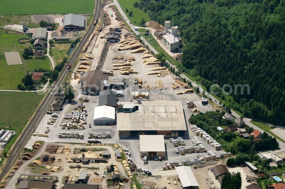 Aerial image Liebenfels - Buildings and production halls on the HASSLACHER NORICA TIMBER - HASSLACHER Group site on Bahnhofstrasse in Liebenfels in Carinthia, Austria