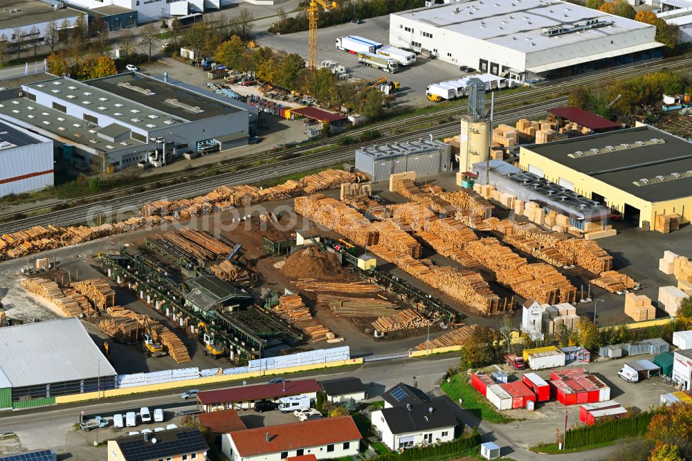 Wenzenbach from above - Building and production halls on the premises of HCR Holz Centrum Regensburg GmbH on street Boehmerwaldstrasse in the district Gonnersdorf in Wenzenbach in the state Bavaria, Germany