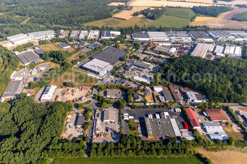 Ahlen from above - Building and production halls on the premises of LR Health & Beauty Systems GmbH on Porschestrasse in Ahlen in the state North Rhine-Westphalia, Germany