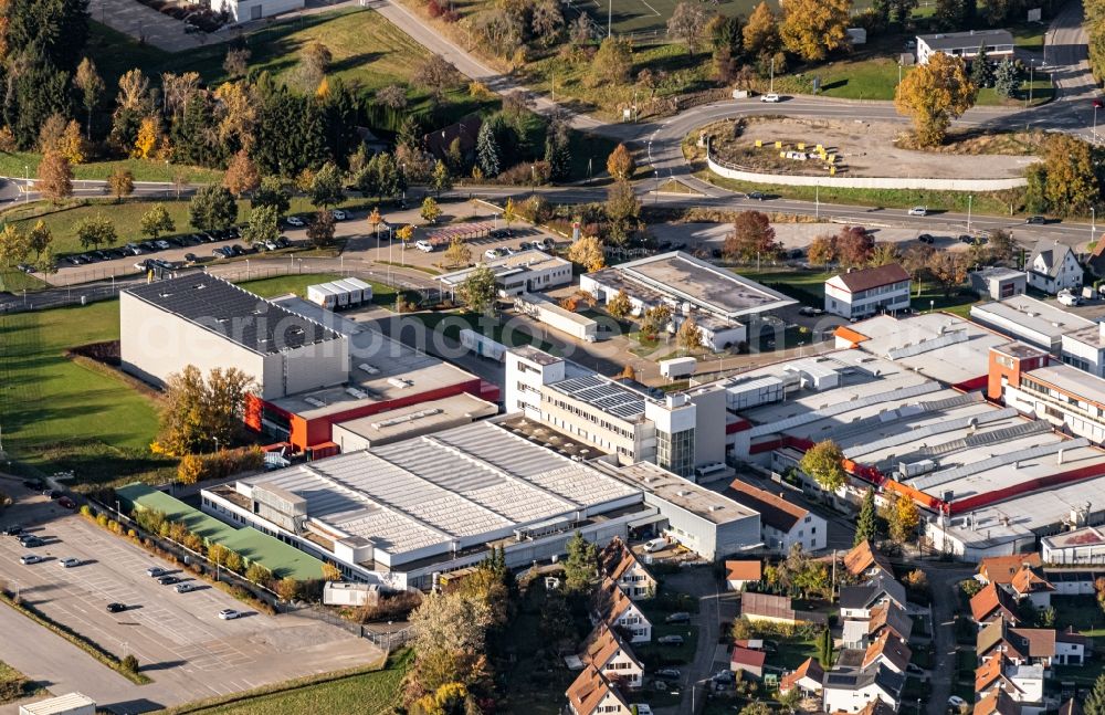 Oberndorf am Neckar from the bird's eye view: Building and production halls on the premises von Heckler & Koch in the district Lindenhof in Oberndorf am Neckar in the state Baden-Wurttemberg, Germany