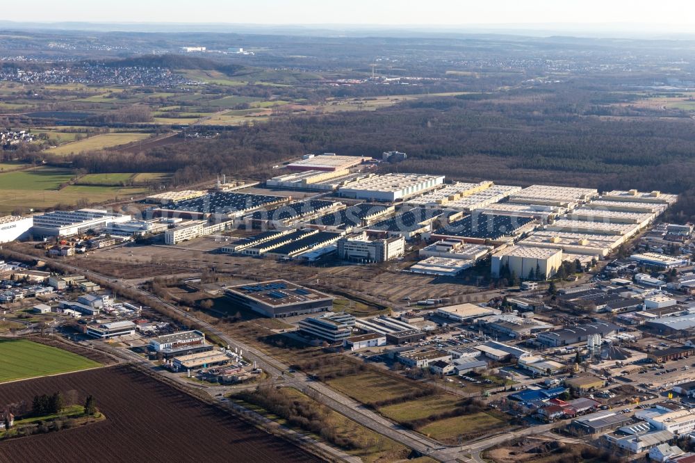 Aerial image Walldorf - Building and production halls on the premises of Heidelberger Druckmaschinen AG in Wiesloch in the state Baden-Wurttemberg, Germany