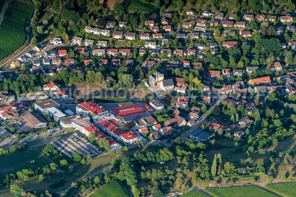 Sulzburg from the bird's eye view: Building and production halls on the premises of Hekatron Brandschutz on Bruehlmatte in Sulzburg in the state Baden-Wurttemberg, Germany