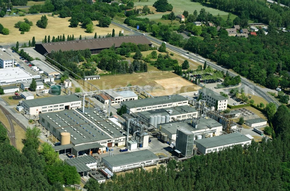 Werder (Havel) from above - Building and production halls on the premises of Herbstreith & Fox KG in Werder (Havel) in the state Brandenburg, Germany