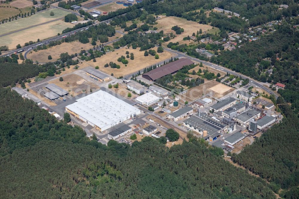 Werder (Havel) from above - Building and production halls on the premises of Herbstreith & Fox KG in Werder (Havel) in the state Brandenburg, Germany