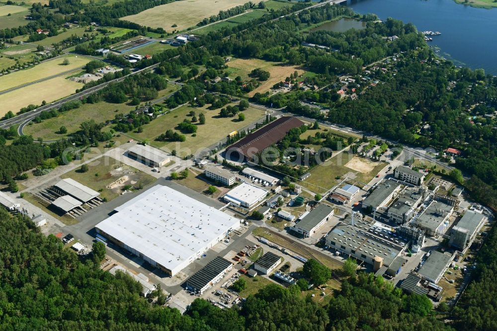 Werder (Havel) from above - Building and production halls on the premises of Herbstreith & Fox KG in Werder (Havel) in the state Brandenburg, Germany