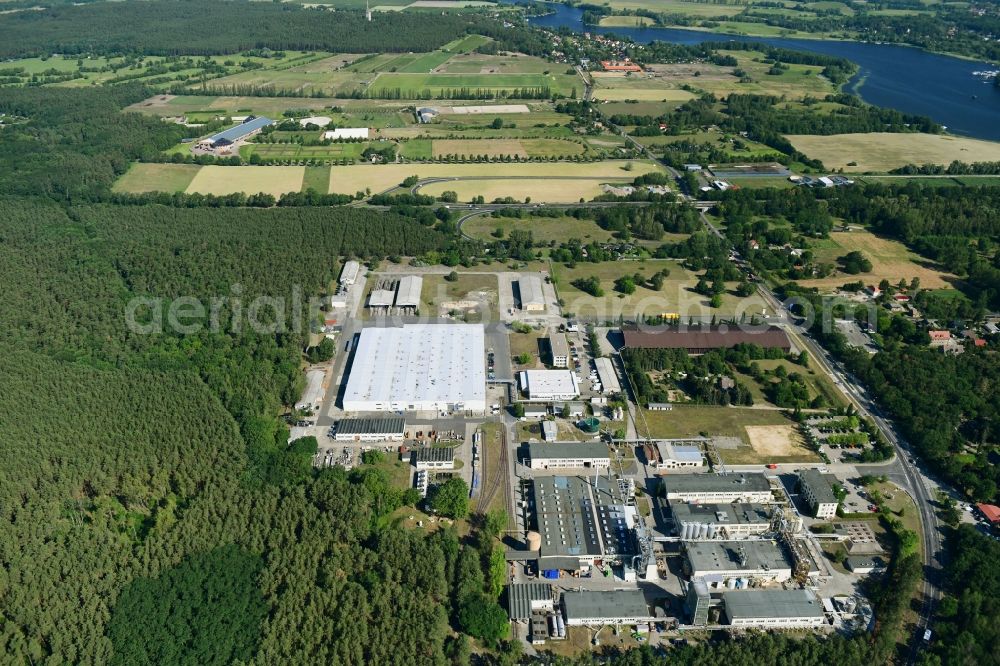 Werder (Havel) from the bird's eye view: Building and production halls on the premises of Herbstreith & Fox KG in Werder (Havel) in the state Brandenburg, Germany