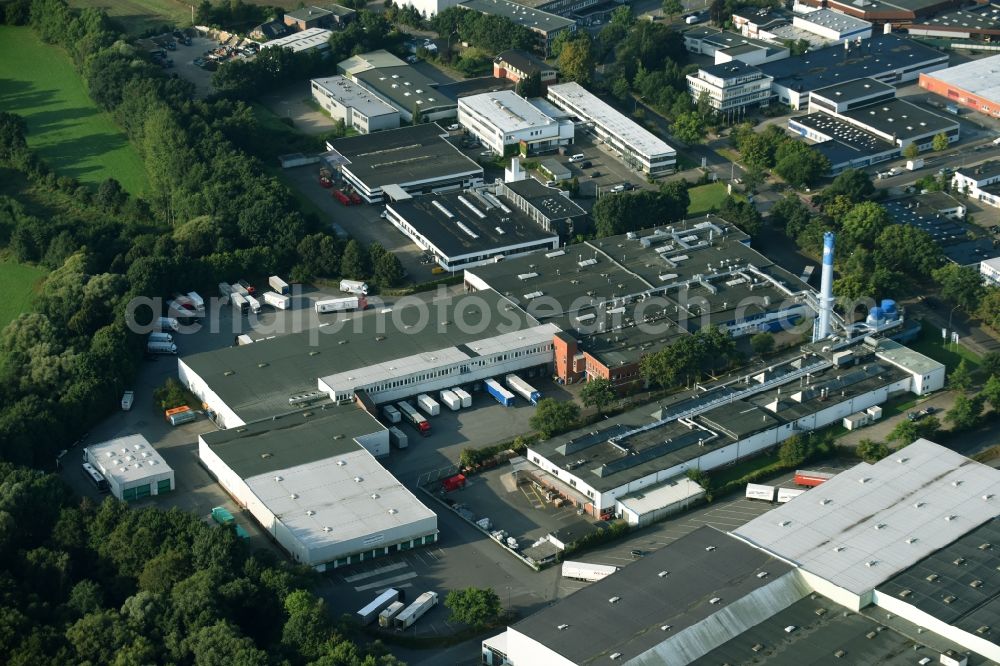 Schenefeld from above - Building and production halls on the premises of Hermes Schleifmittel GmbH & CO. KG on Osterbrooksweg in Schenefeld in the state Schleswig-Holstein