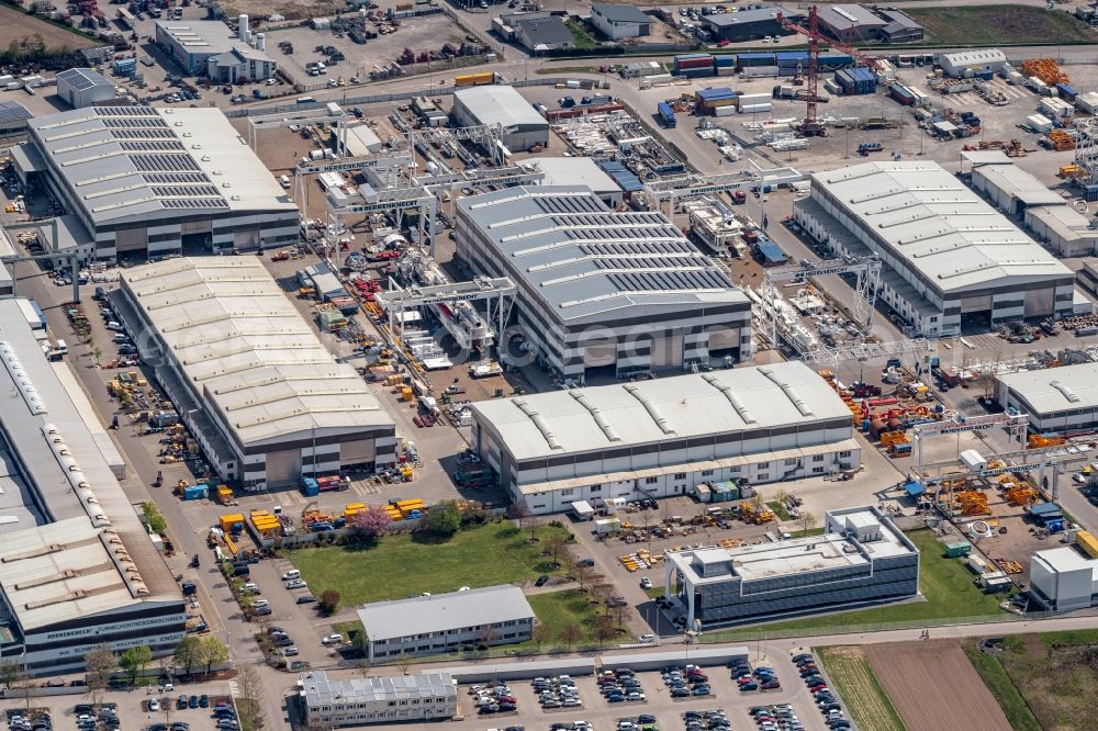 Schwanau from above - Building and production halls on the premises of Herrenknecht AG in Schwanau in the state Baden-Wuerttemberg, Germany