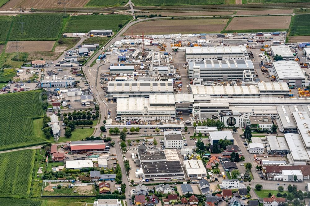 Schwanau from above - Building and production halls on the premises of Herrenknecht AG in Schwanau in the state Baden-Wuerttemberg, Germany