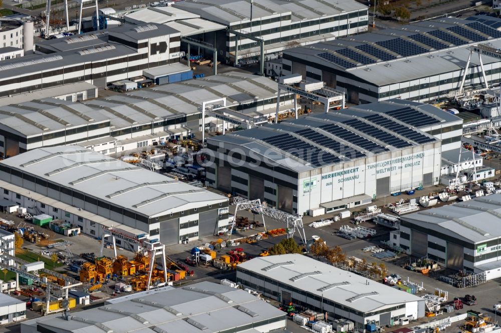 Schwanau from above - Building and production halls on the premises of Herrenknecht AG in Schwanau in the state Baden-Wurttemberg, Germany