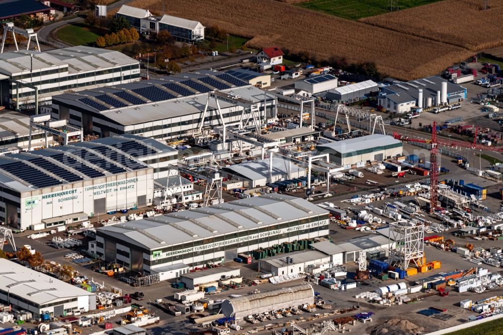 Schwanau from the bird's eye view: Building and production halls on the premises of Herrenknecht AG in Schwanau in the state Baden-Wurttemberg, Germany