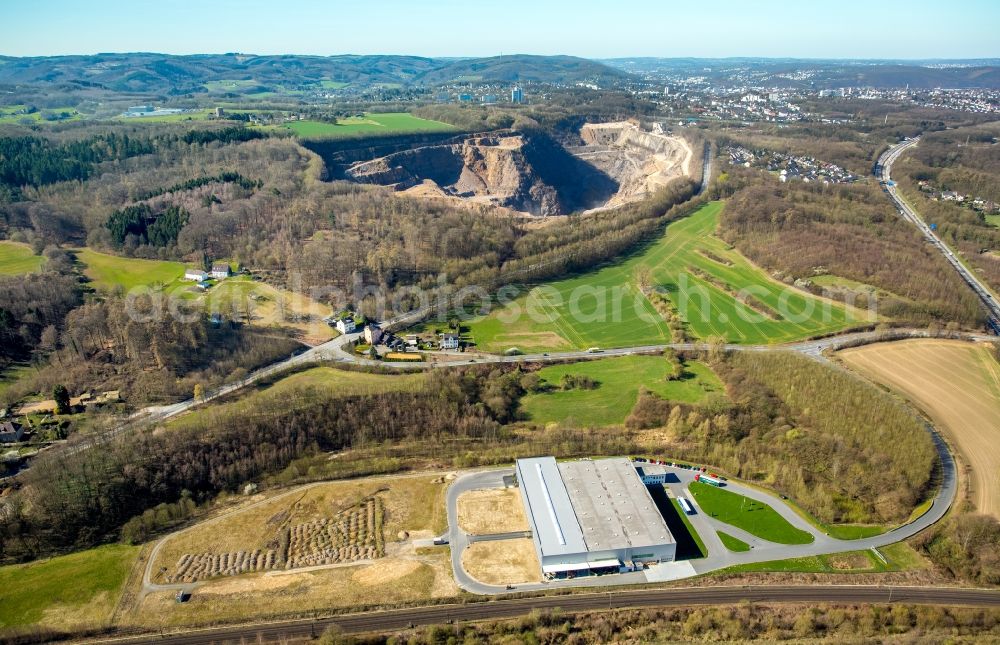 Hagen from above - Building and production halls on the premises of HFS Hagener Feinblech Service GmbH in Hagen in the state North Rhine-Westphalia