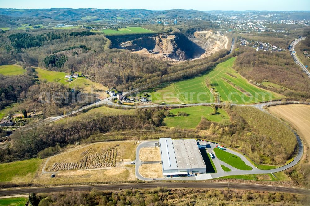 Hagen from above - Building and production halls on the premises of HFS Hagener Feinblech Service GmbH in Hagen in the state North Rhine-Westphalia