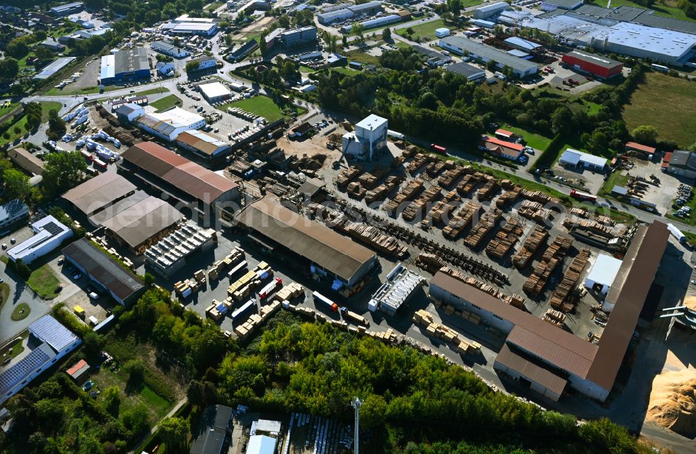 Aerial image Hagenow - Building and production halls on the premises of HMS Holzindustrie Hagenow GmbH in Hagenow in the state Mecklenburg - Western Pomerania, Germany