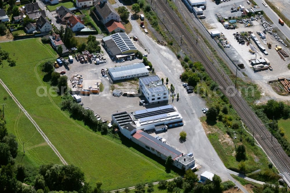 Aerial image Lauda-Königshofen - Building and production halls on the premises of Hofmann Flachdach GmbH & Co.KG in the Eisenbahnstrasse in Lauda-Koenigshofen in the state Baden-Wurttemberg, Germany