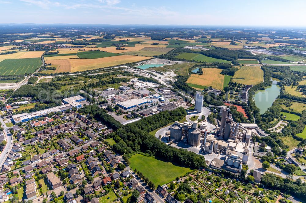 Aerial image Beckum - building and production halls on the premises of Holcim WestZement GmbH in Beckum in the state North Rhine-Westphalia, Germany