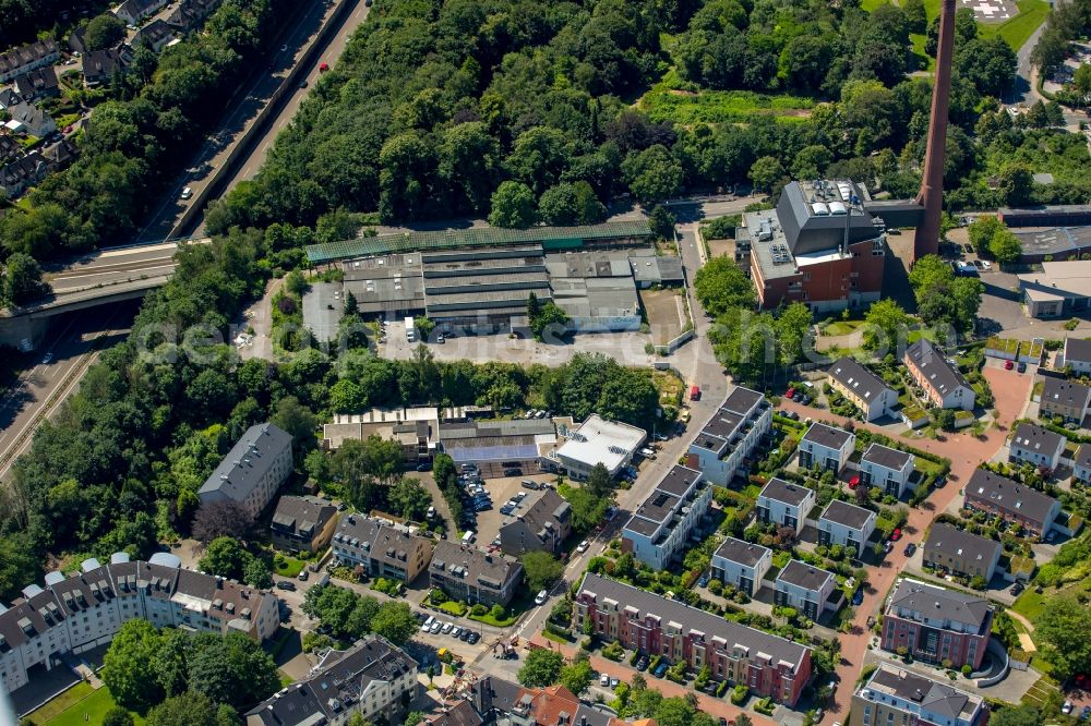 Essen from above - Building and production halls on the premises of Holz Conrad - Heinrich Conrad GmbH + Co. KG in Essen in the state North Rhine-Westphalia