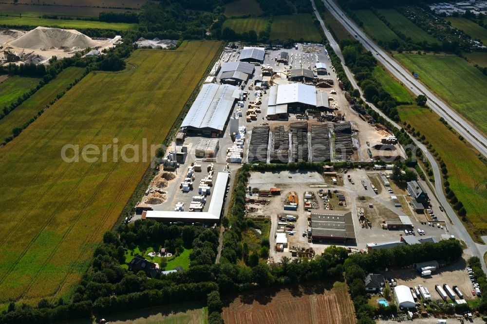 Bornhöved from above - Building and production halls on the premises Holz Ruser GmbH & Co. KG on street Kleine Heide in Bornhoeved in the state Schleswig-Holstein, Germany