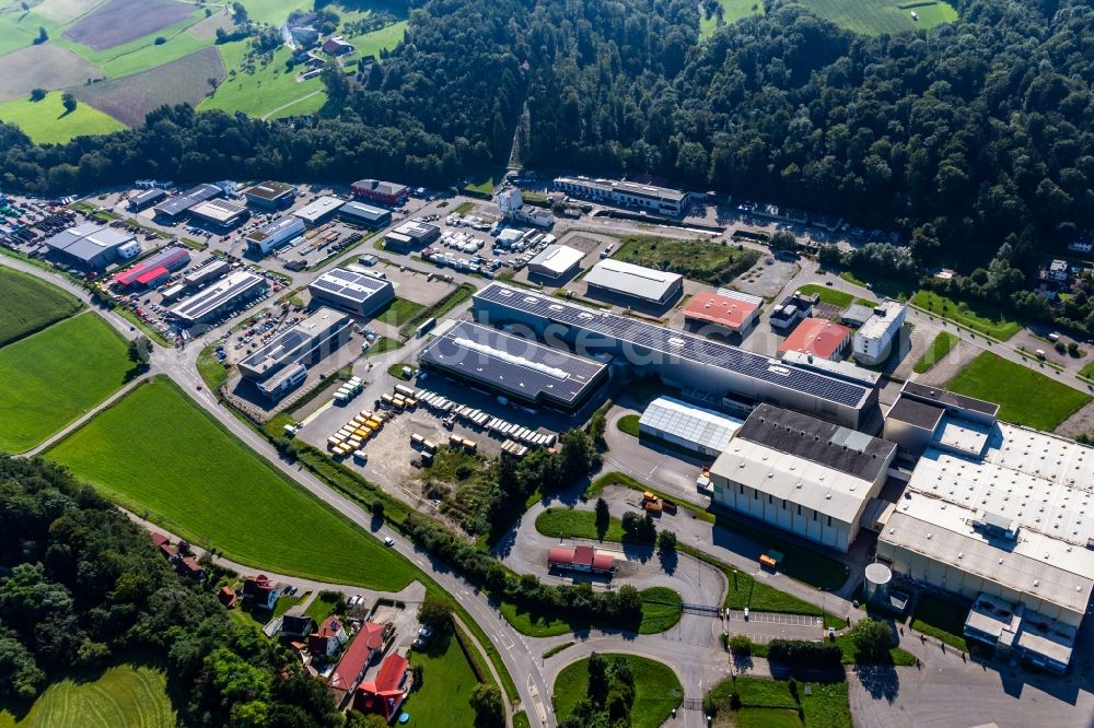 Baienfurt from the bird's eye view: Building and production halls on the premises Holzhandlung Franz Habisreutinger in Baienfurt in the state Baden-Wuerttemberg, Germany