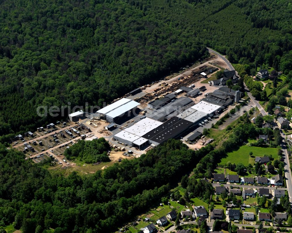 Aerial image Ellern (Hunsrück) - Building and production halls on the premises of Holzindustrie Hunsrueck GmbH in Ellern (Hunsrueck) in the state Rhineland-Palatinate