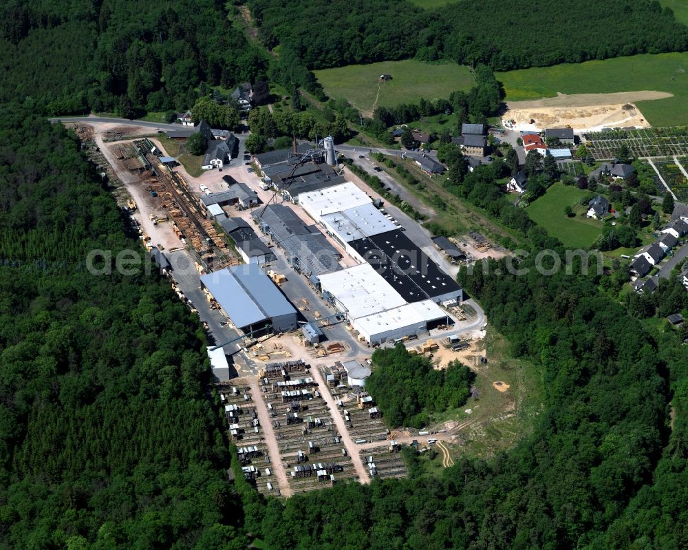 Ellern (Hunsrück) from above - Building and production halls on the premises of Holzindustrie Hunsrueck GmbH in Ellern (Hunsrueck) in the state Rhineland-Palatinate