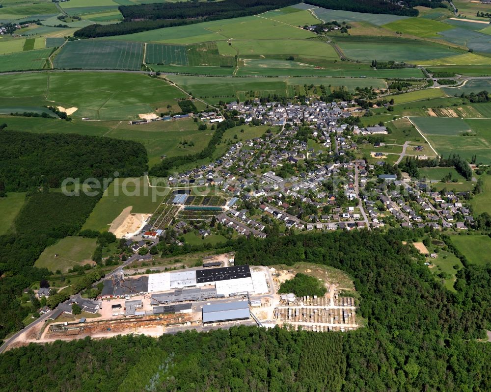 Aerial image Ellern (Hunsrück) - Building and production halls on the premises of Holzindustrie Hunsrueck GmbH in Ellern (Hunsrueck) in the state Rhineland-Palatinate